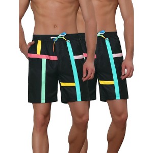 Lars Amadeus Men's Colorful Drawstring Elastic Waist Board Shorts 2 Pcs - 1 of 4