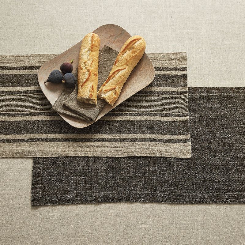 Split P Charcoal Washed Linen Table Runner 60''L, 2 of 5
