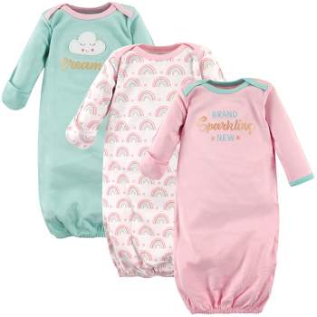 Luvable Friends Baby Girl Cotton Long-Sleeve Gowns 3pk, Dreamer, 0-6 Months