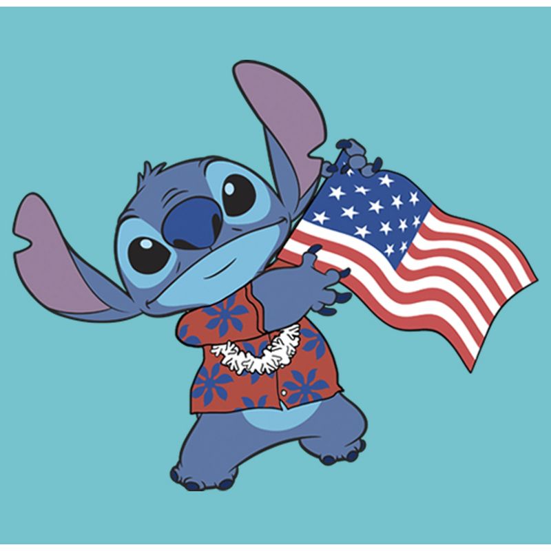 Girl's Lilo & Stitch Tropical American Flag T-Shirt, 2 of 5