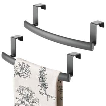 mDesign Steel Over Door Curved Towel Bar Storage Hanger Rack - 2 Pack, Dark Gray