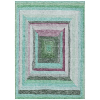 HomeRoots 3' X 5' Teal Blue Mauve And Ivory Geometric Washable Indoor Outdoor Area Rug
