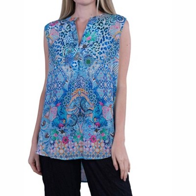 Women's FLORAL SPLIT NECK TANK BLOUSE - Shana Apparel