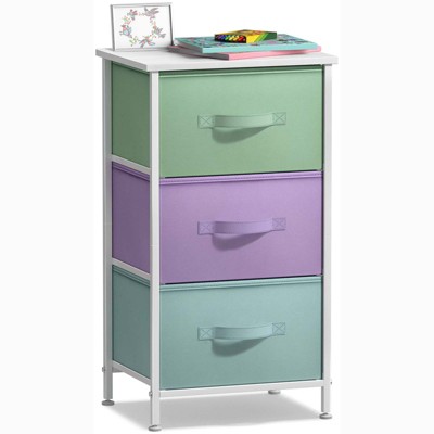 Sorbus Nightstand with 3 Drawers - Steel Frame, Wood Top & Easy Pull Fabric Bins - Perfect for Home, Bedroom, Office & College Dorm