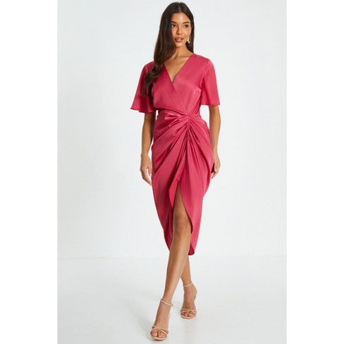 Satin Ruched Detail Midi Wrap Dress : Target