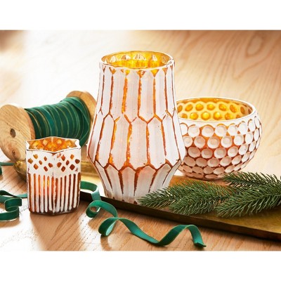 Celia Handcrafted Gold and White Glass Tealight Holder