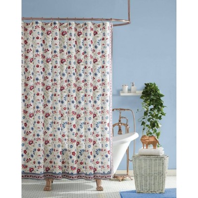 red blue shower curtain