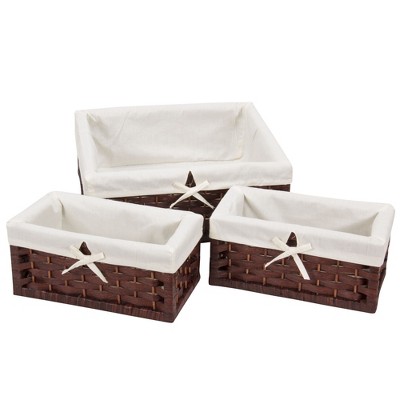 Wicker Basket Set, 3 Pieces, 1 Large and 2 Small Baskets for Storage and Organization