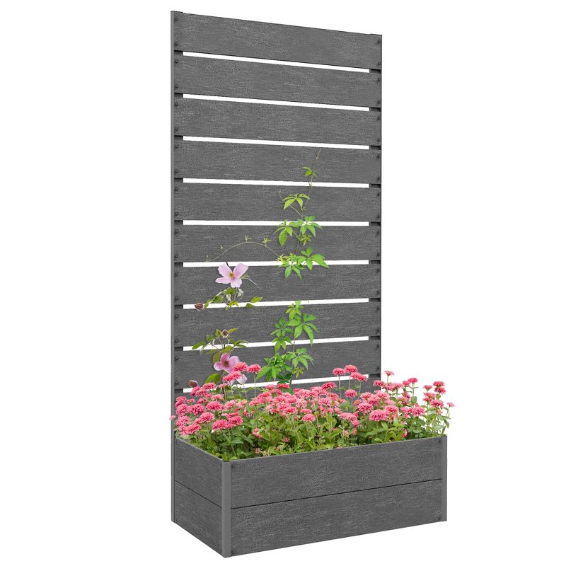 Outsunny Raised Garden Bed with Trellis for Climbing Plants, Planter Box with Drain Gap, Outdoor Trellis Planter, 28.25" x 15" x 59", 1 of 7