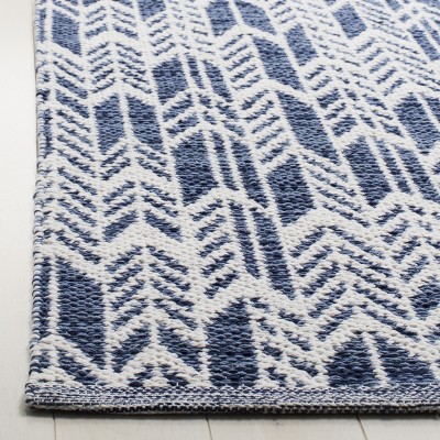 Navy and Ivory Flat Woven Wool Cotton Area Rug, 3' x 5'