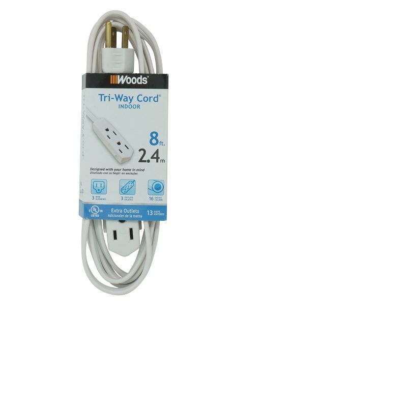 Woods 8&#39; Grounded Extension Cord White, 1 of 5