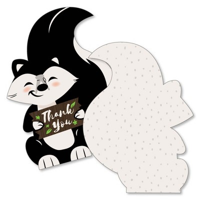 Big Dot of Happiness Little Stinker - Shaped Thank You Cards - Woodland Skunk Baby Shower or Birthday Party Thank You Cards with Envelopes - Set of 12