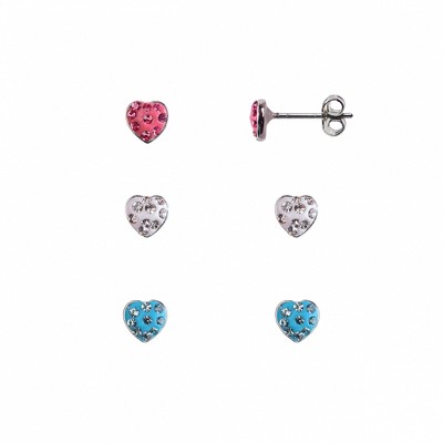 FAO Schwarz Pink, Crystal and Blue Stone Heart Trio Earring Set