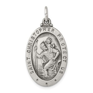 Black Bow Jewelry Sterling Silver Antiqued St. Christopher Medal Pendant, 17 x 34mm - 1 of 4