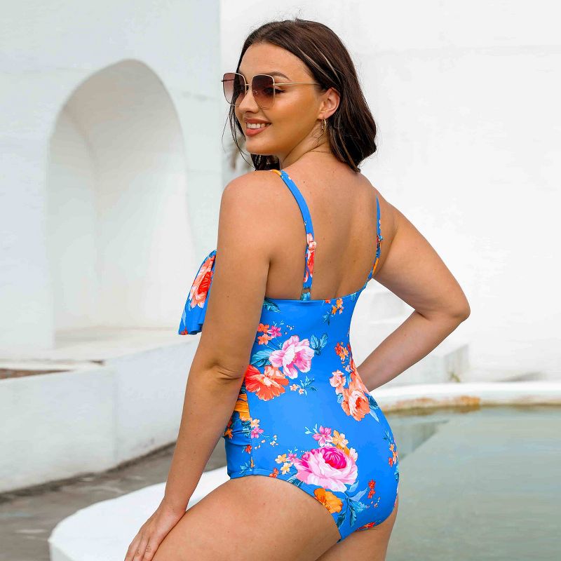 Women's Plus Size Floral Square Neck Ruffled One Piece Swimsuit - Cupshe, 4 of 6