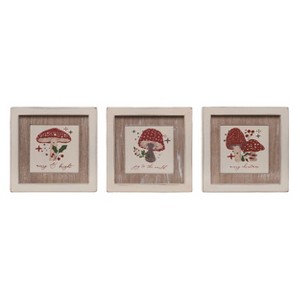 Transpac Wood Merry Mushroom Block Decor Set of 3 Christmas Home Decorations - 1 of 1