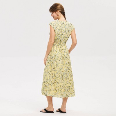 Женские платья Universal Thread Women's Cap Sleeve Tie Shoulder Midi Dress - Universal Thread™ Lemon Yellow Floral M — фото 2