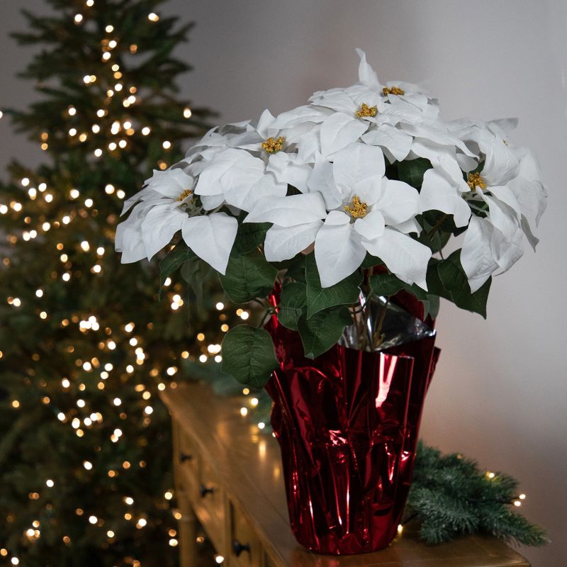 Northlight 22" White Artificial Christmas Poinsettia Flowers with Red Wrapped Base, 2 of 7