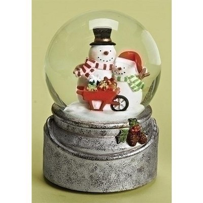 Roman 6" Winter Wonderland Snowmen with Present Wheelbarrow Musical Glass Christmas Glitterdome