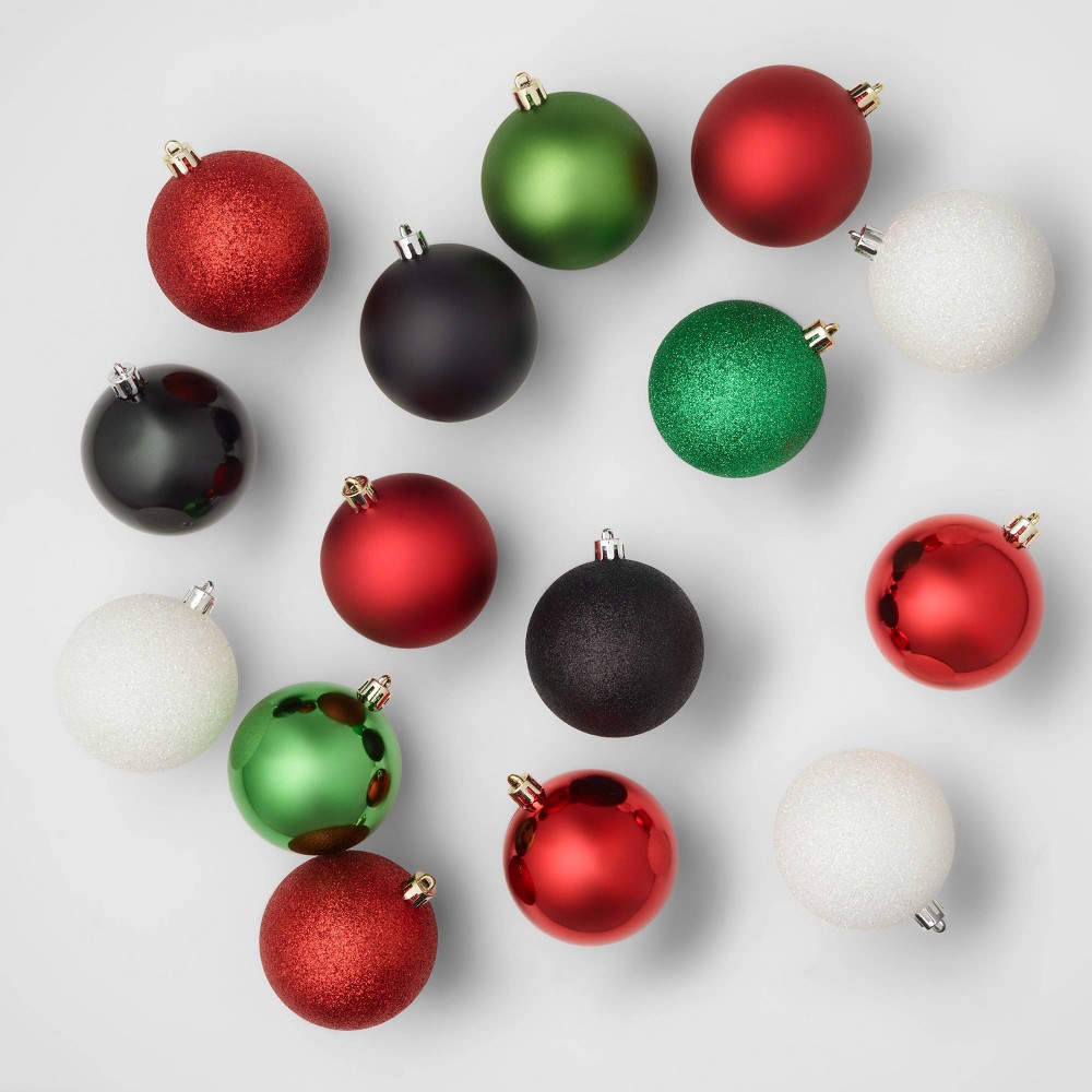 50ct 70mm Christmas Ornament Set Red/Green/White/Black - Wondershop