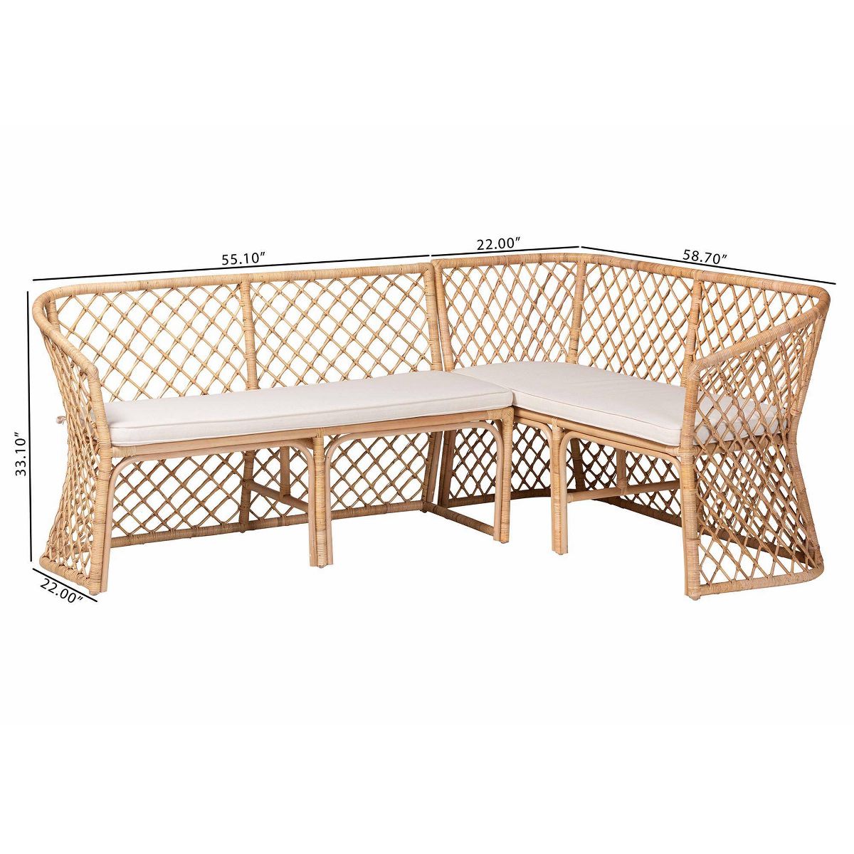 bali & pari Aysi Bohemian Rattan 2  Piece Dining Nook Bench Set Light Honey - thumbnail 9