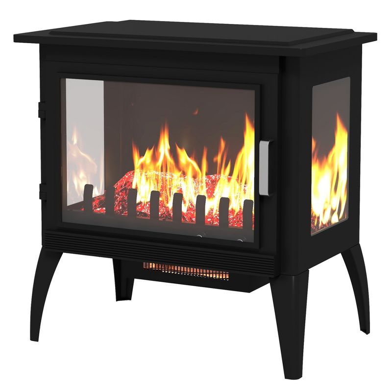 HOMCOM 24" Electric Fireplace Stove, 1000W/1500W Freestanding Fireplace Heater with Adjustable Temperature, Overheat Protection, Black, 4 of 7