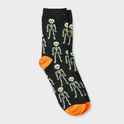Women's Glow - in - the - Dark Skeletons Halloween Crew Socks - Hyde and EEK! Boutique™ Black/Orange 4 - 10