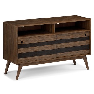 54" Solid Acacia Wood Mid Century TV Stand with Handcrafted Finish, Cord Management, and Adjustable Shelves for Living Room - 1 of 4
