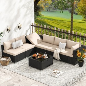 EROMMY 7 Pieces Outdoor Patio Set with Cushions - 1 of 4