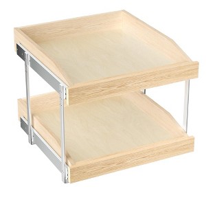 LOVMOR 2 Tier Soft Close Pull Slide Out Cabinet Organizer, Wooden Cabinet Drawer Organizer with U Bracket - 1 of 4
