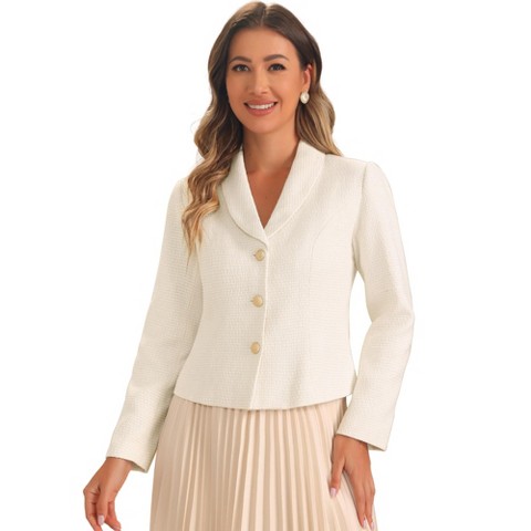 Allegra K Women's Lapel Collar Long Sleeve Blazer Jackets Medium White