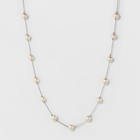 Short Faux Pearl Chain Necklace - A New Day™ Silver
