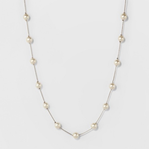 Short Faux Pearl Chain Necklace - A New Day™ Silver : Target