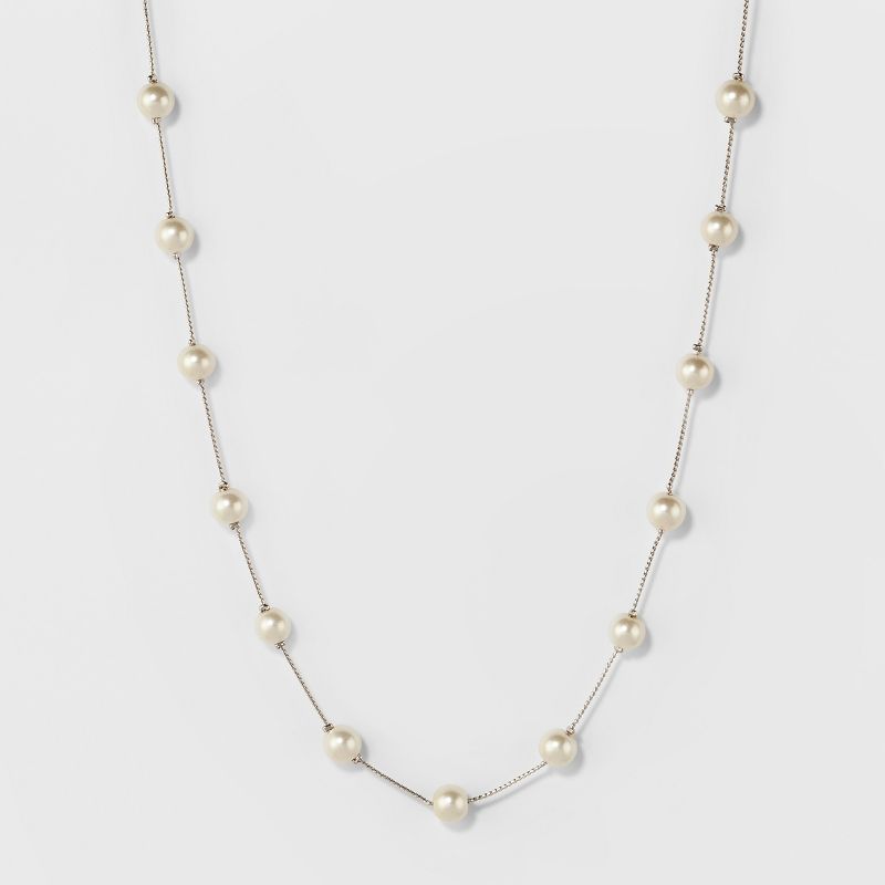 Short Faux Pearl Chain Necklace - A New Day&#8482; Silver, 1 of 4