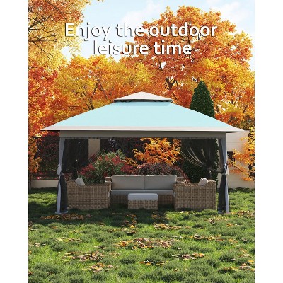 12x12 Ft Pop Up Canopy Tent with Mosquito Netting, Instant Portable Shelter w/ Carrying Bag, Heavy Duty Foldable Gazebo for Outdoor Backyard Parties