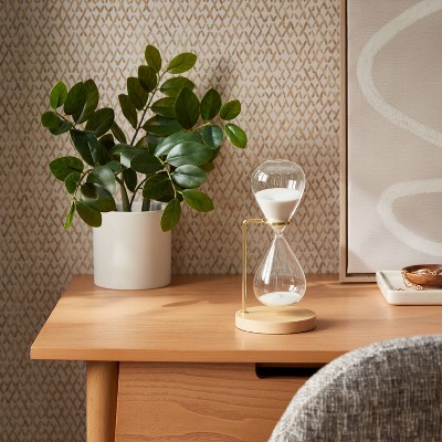 Natural Rubber Wood Hourglass with Gold Metal Stand