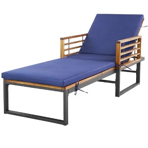 Tangkula Outdoor Chaise Lounge Chair w/ 4-Position Adjustable Backrest Poolside Patio Navy - 1 of 4