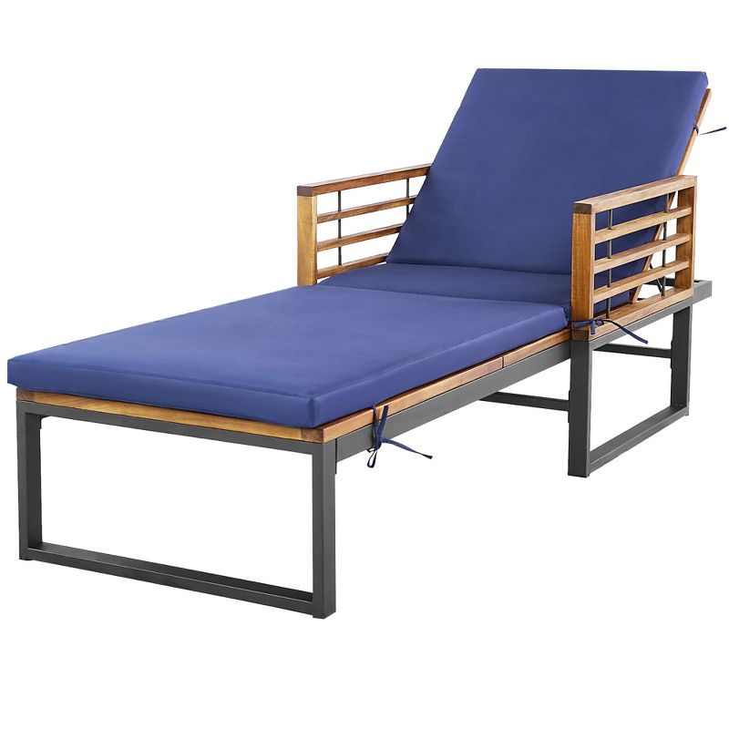 Tangkula Outdoor Chaise Lounge Chair w/ 4-Position Adjustable Backrest Poolside Patio Navy, 1 of 9