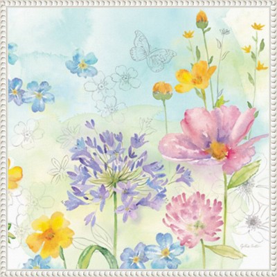 Wildflower Mix II Floral Canvas Art with White Frame