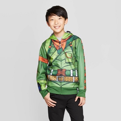 Boys Fortnite Rex Costume Fleece Sweatshirt Green Orange M