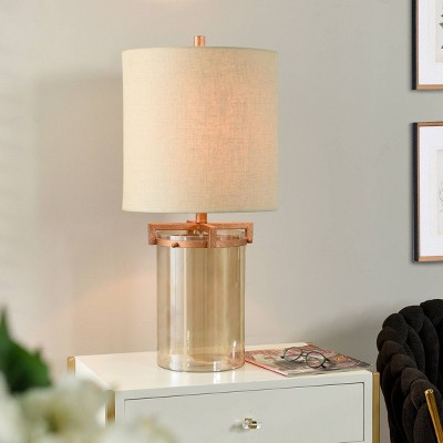 Goldstone Glass and Steel Table Lamp - StyleCraft: Vintage-Inspired, Smoky Body, Cream Linen Shade