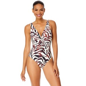 Women's Tiger Dance Plunge Twist One Piece Swimsuit - 1 of 4