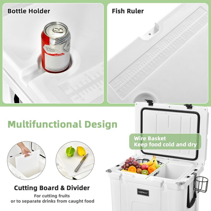 Costway 55 Quart Cooler Portable Ice Chest w/ Cutting Board Basket for Camping White, 5 of 11