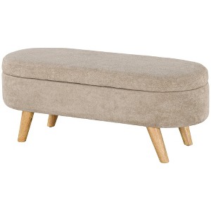 Aghana Digitals 43.3" Beige Storage Ottoman Bench with Teddy Fleece Upholstery, Solid Wood Legs - - 1 of 4
