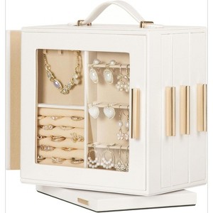 Jewelry Box 360° Rotating, Necklace Earring Organizer with Transparent Window, Mirror, 7 Drawers - 1 of 4