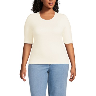 Lands' End Women's Drapey Rib Skimming Elbow Sleeve Crew Neck T-shirt