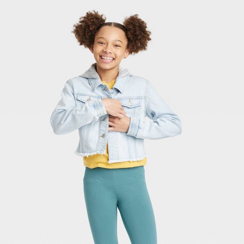 Girls' Hooded Jean Jacket - Cat & Jack™ Light Wash S : Target