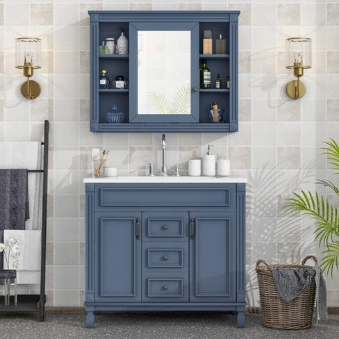 36 Contemporary Bathroom Vanity with Top Sink, 2 Soft Close Doors, and 6  Drawers, Gray - ModernLuxe