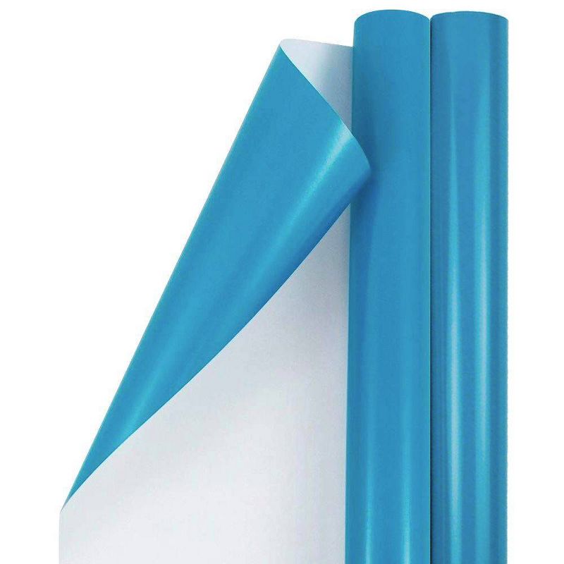 JAM PAPER Bright Blue Glossy Gift Wrapping Paper Roll - 2 packs of 25 Sq. Ft., 1 of 6