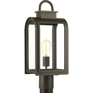 Progress Lighting Refuge 1-Light Outdoor Oil Rubbed Bronze Post Lantern with Clear Glass Windows - 1 of 3